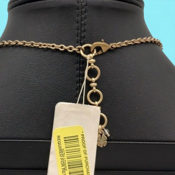 Lucky Brand Delicate Enamel Flowers Pale Green Adjustable Aged Brass Necklace - Picture 9 of 12